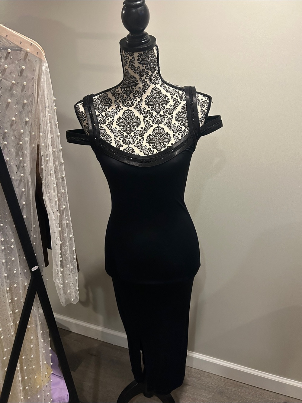 Armani Exchange Black off the Shoulder Strap Midi Dress